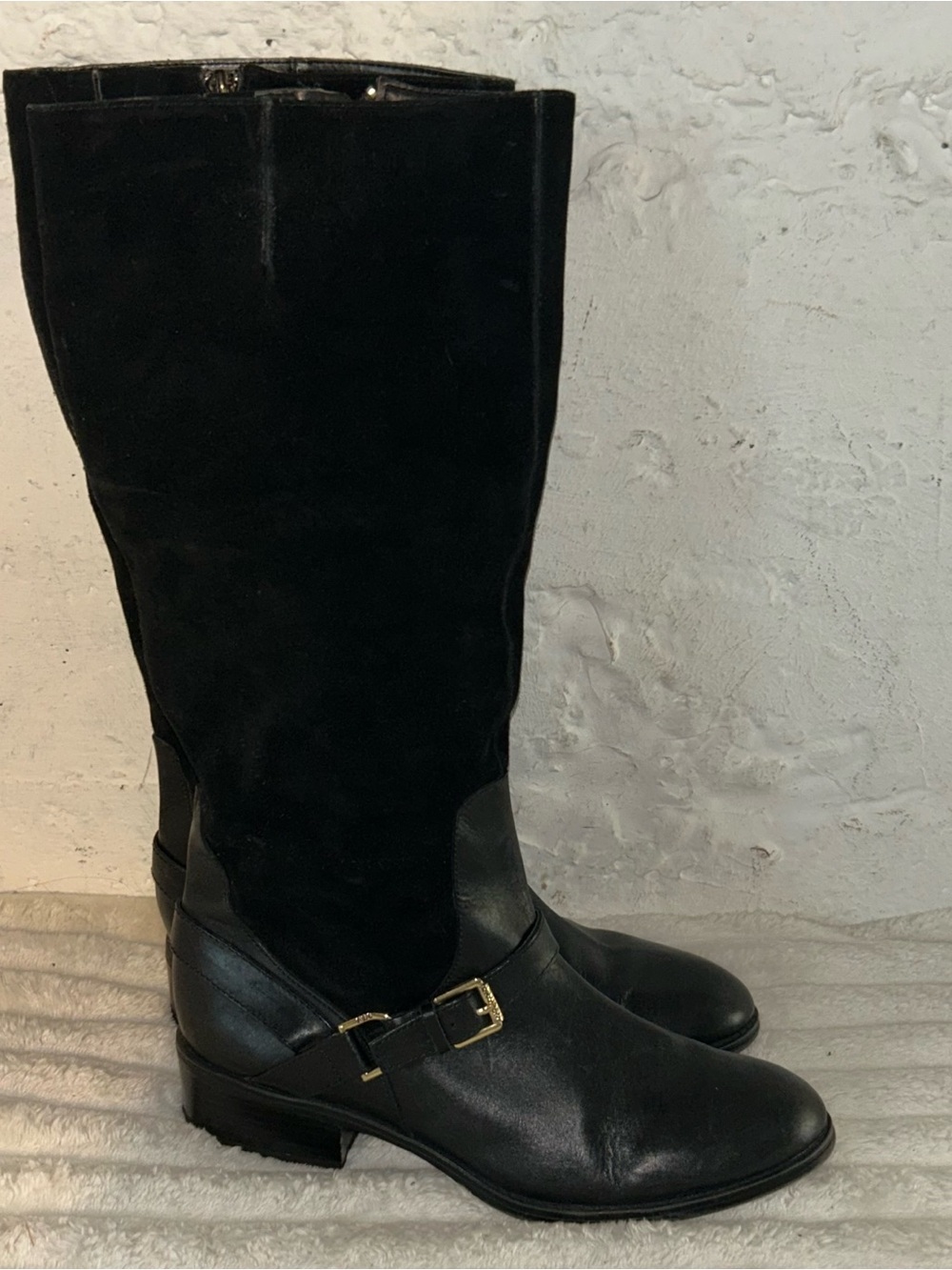 Polo by Ralph Lauren Black Leather suede riding moto boots